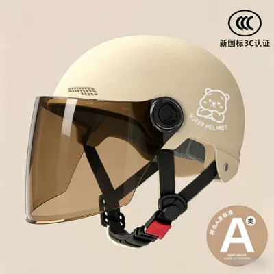 Motosiklet kaskı (dəbilqə): and Women, Suitable for All - 02-khaki-tea-brown-long-mirror-silver-white-bear