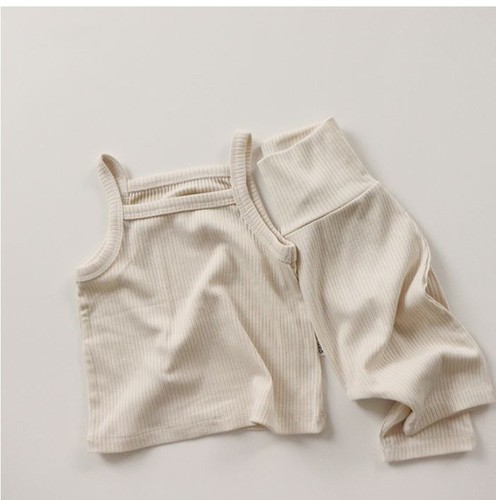 Korean version of ins girls baby pit strip home clothes pure cotton comfortable camisole short-sleeved belly-protecting high-waist pants suit
