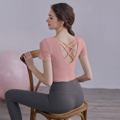 健身防震短袖带胸垫速干紧身衣女短袖瑜伽服上衣高级感运动内衣女