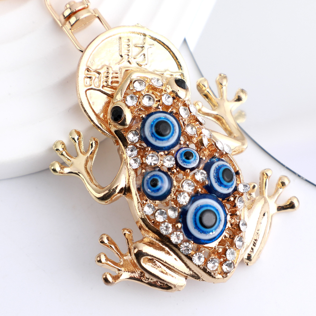 Vintage Luxury Diamond Evil Eye Frog Keychain Bag Pendant Gift_voghion.com