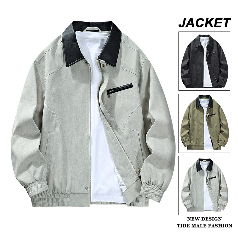 Autumn New Light Luxury Business Jacket for Men, Color-Blocked Lapel, Cotton-Feel Twill Dad Coat, Men's Clothing, Douyin Live Broadcast