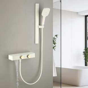 Bathroom Milky White Gun Gray Small Apartment Topless Wall-Mounted Simple Shower with Hot and Cold Water and Bottom Outlet