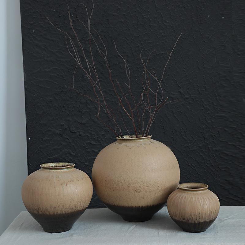 Jingdezhen Chinese-style Ceramic Vase Ornaments Vintage Stoneware Creative Light Luxury Simple Home Living Room Flower Ornaments