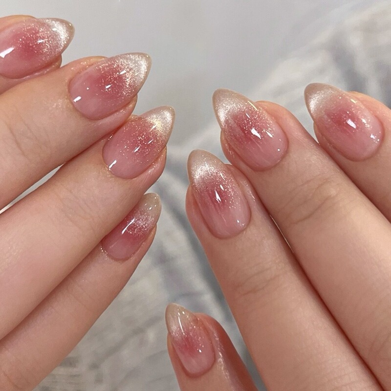 Foreign Trade Ice-Clear Pink Cat-Eye Pure Desire Blush European and American Style French Detachable Wearable Nails Cross-Border Manicure Xiaohongshu Foreign Trade Ice-Clear Pink Cat-Eye Pure Desire Blush European and American Style French Detachable Wearable Nails Cross-Border Manicure Xiaohongshu