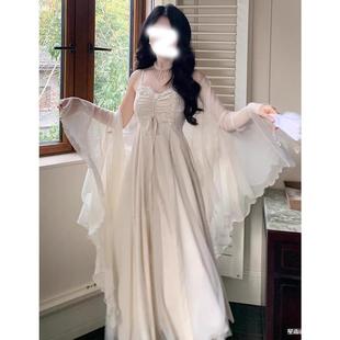 New Chinese Style Ruffled Chiffon Coat for Women with Skirt and Shawl Jacket and Tulle Blouse