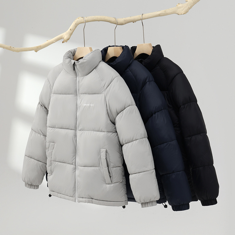 Men's Clothing Winter short thick stand collar loose casual warm couple Silk cotton jacket men's jacket black cotton coat_voghion.com