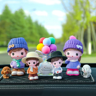 Cute Dog Walking Dolls, Car ornaments - scarf-couple-mi-er-xin-zi-color-balloon-big-diamond-pad