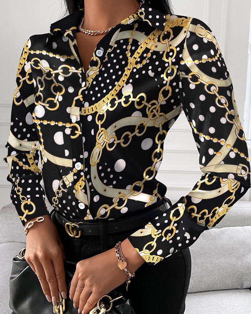 Wholesale Women'S Casual Geometric Long Sleeve Printing Button Blouses display picture 1