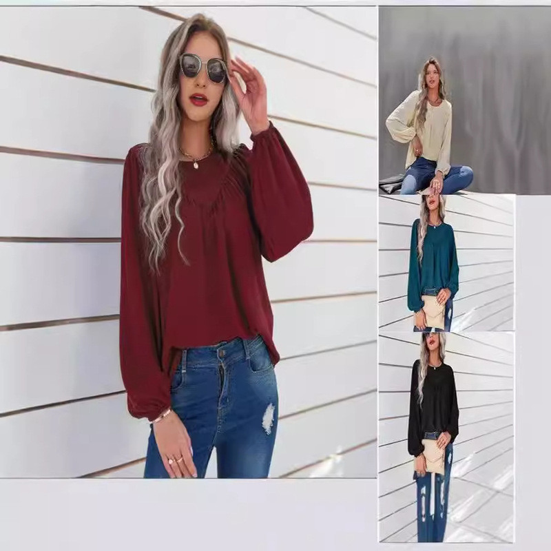 Autumn/Winter 2024 New Amazon Independent European and American Women's Solid Color Loose Round Neck plus size suit Shirt