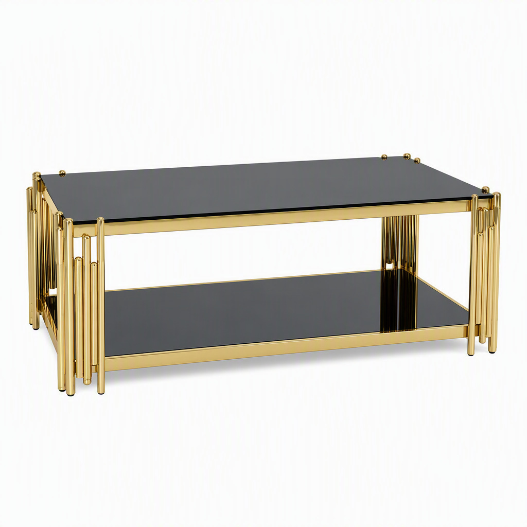 Coffee Table exportar Mesa de café de acero inoxidable borde de vidrio templado de alta costura de lujo ligero