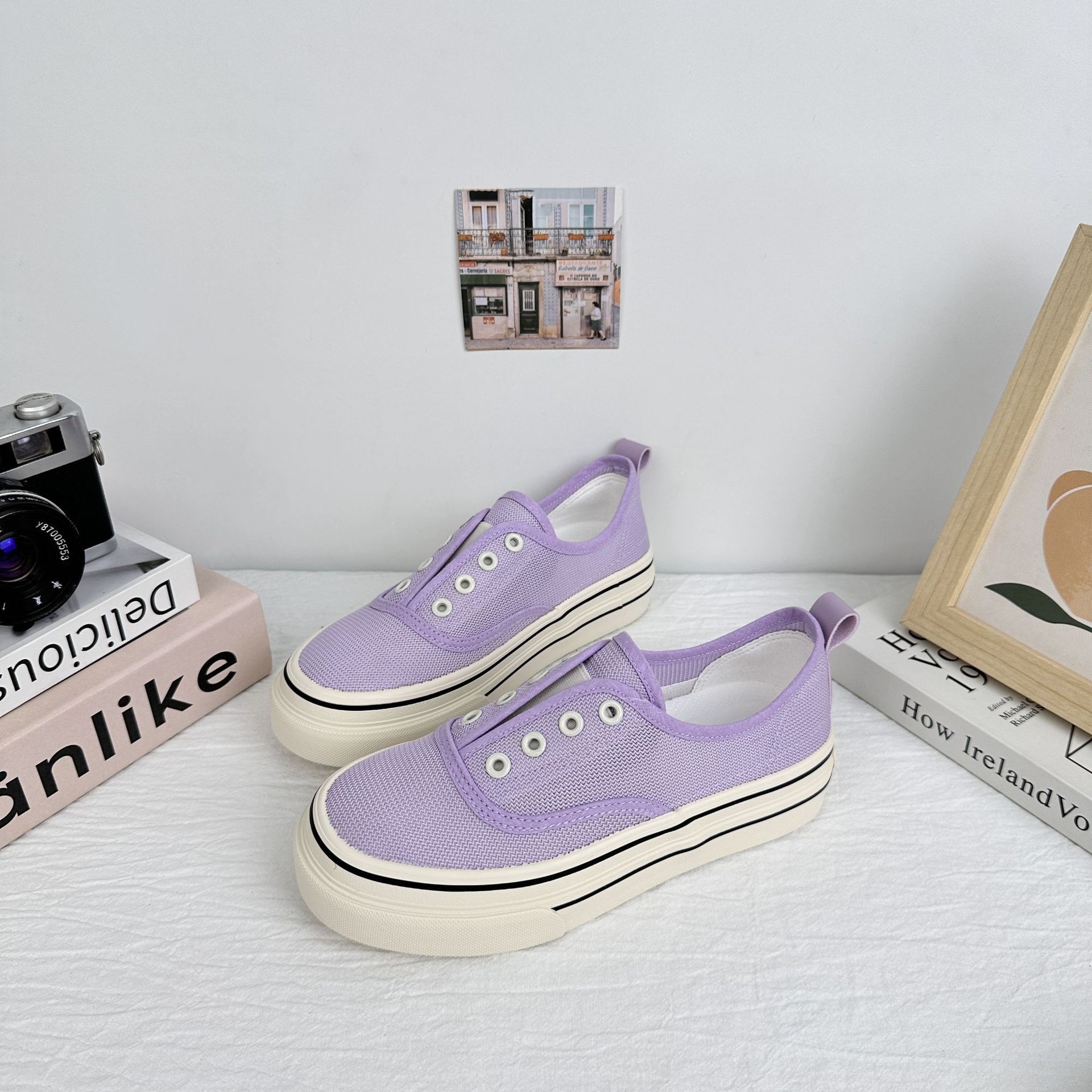 6660 zapatos blancos de un pie de malla para mujeres 2025 nuevos zapatos de malla de verano transpirables de suela gruesa delgada perezosa