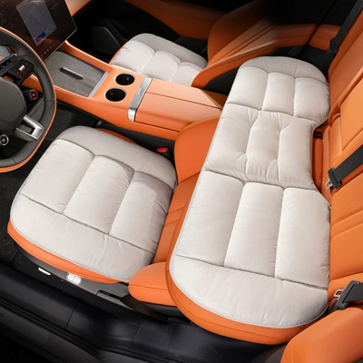Car Winter Seat Cushion Universal | Seat cushion, seat cover - checkered-flannel-off-white-three-piece-set