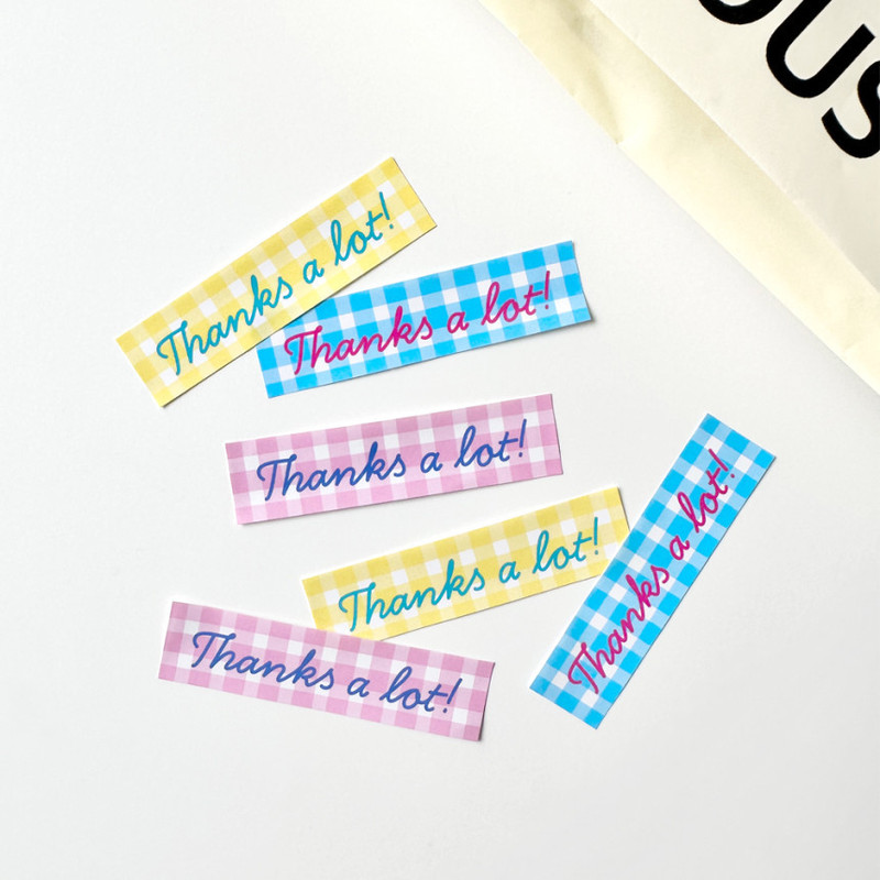 新作格子縞ins風thanks a lot長形手帳シール韓系diy手作りクッキーシール|undefined