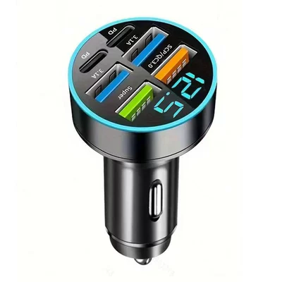 Avtomobil telefon şarj cihazı, çoxportlu ərintili rəqəmsal displeyli adapter.