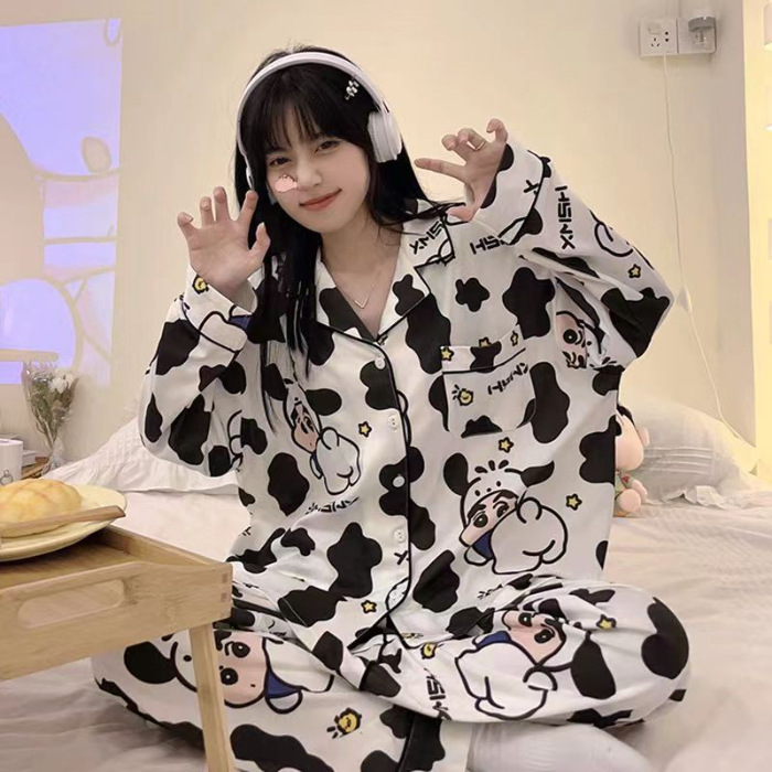 Nueva primavera y otoño pijamas japoneses de las mujeres lindo crayón Xiaoxin Otoño e Invierno suelta manga larga casa desgaste traje Pijamas