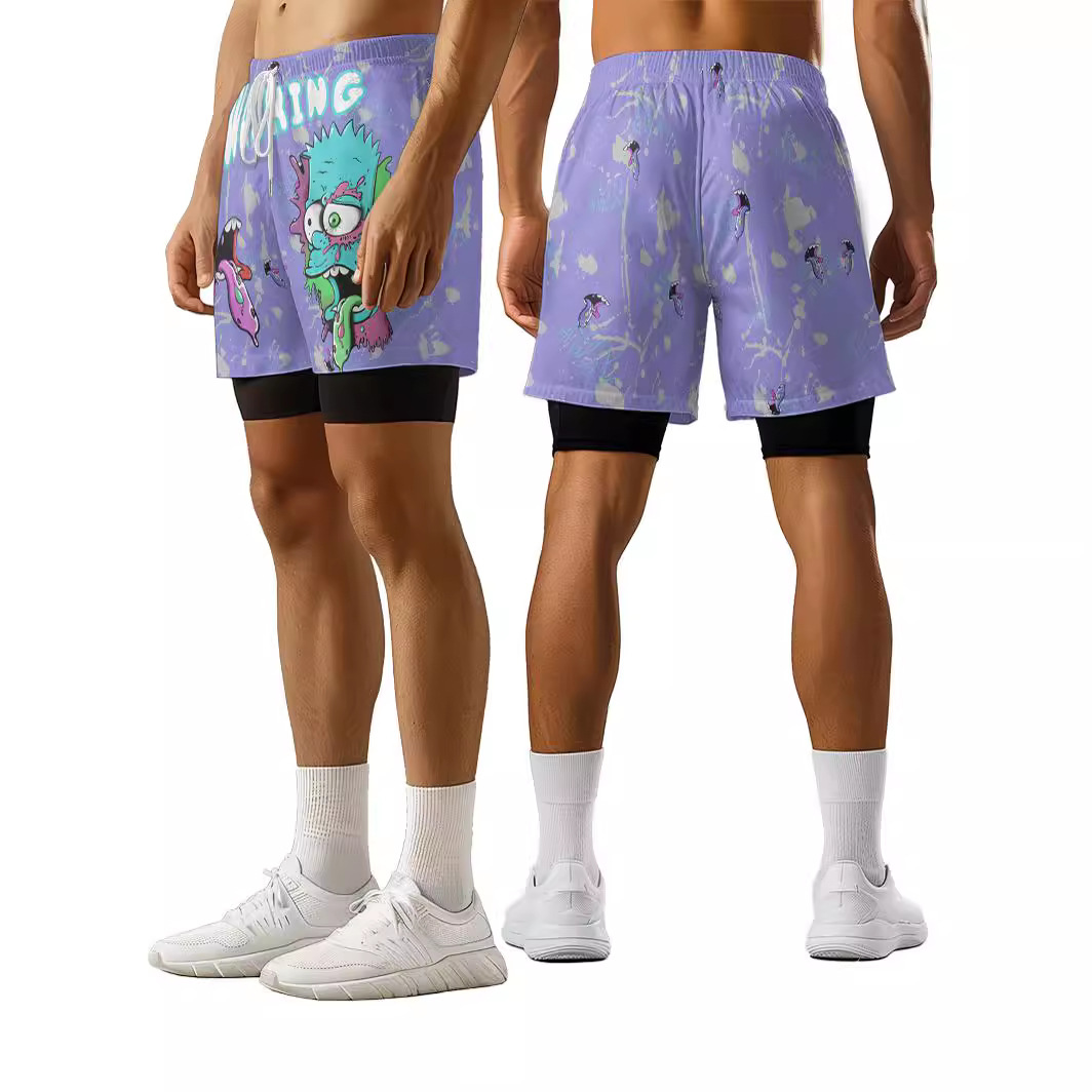 潮牌篮球短裤假两件美式裤子男女速干透气跑步训练运动裤内衬夏