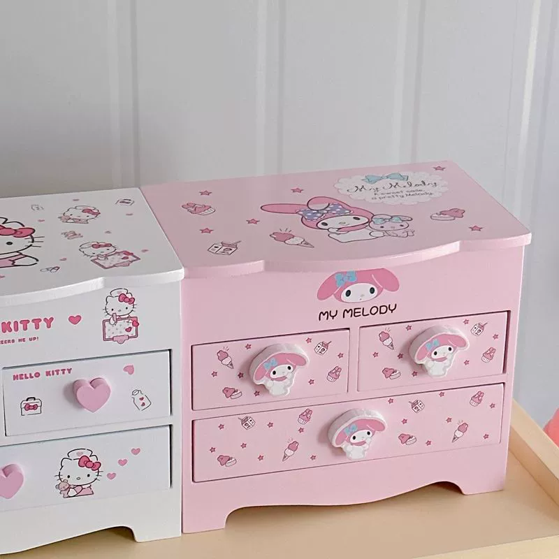 Hello Kitty деревянная система хранения, коробка для хранения, серьги, ожерелье, золотистый аксессуар, милая шкатулка для косметики