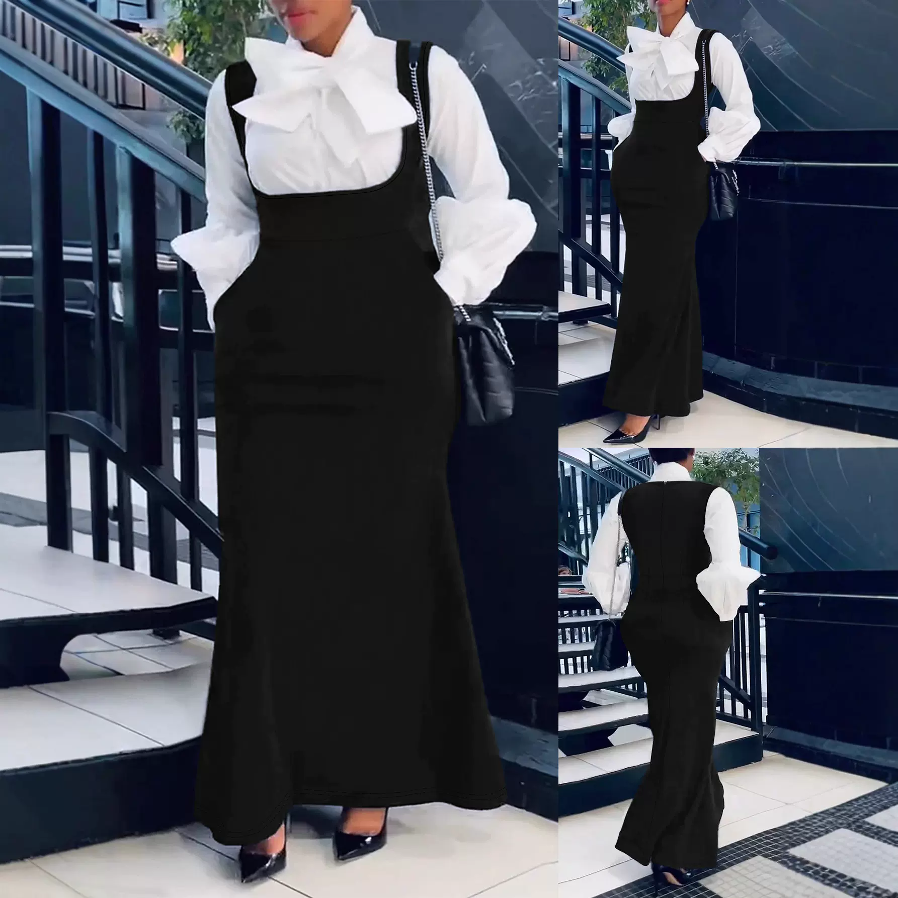 跨境亚马逊欧美女装热卖时尚纯色大码背带半身裙简约大方休闲通勤