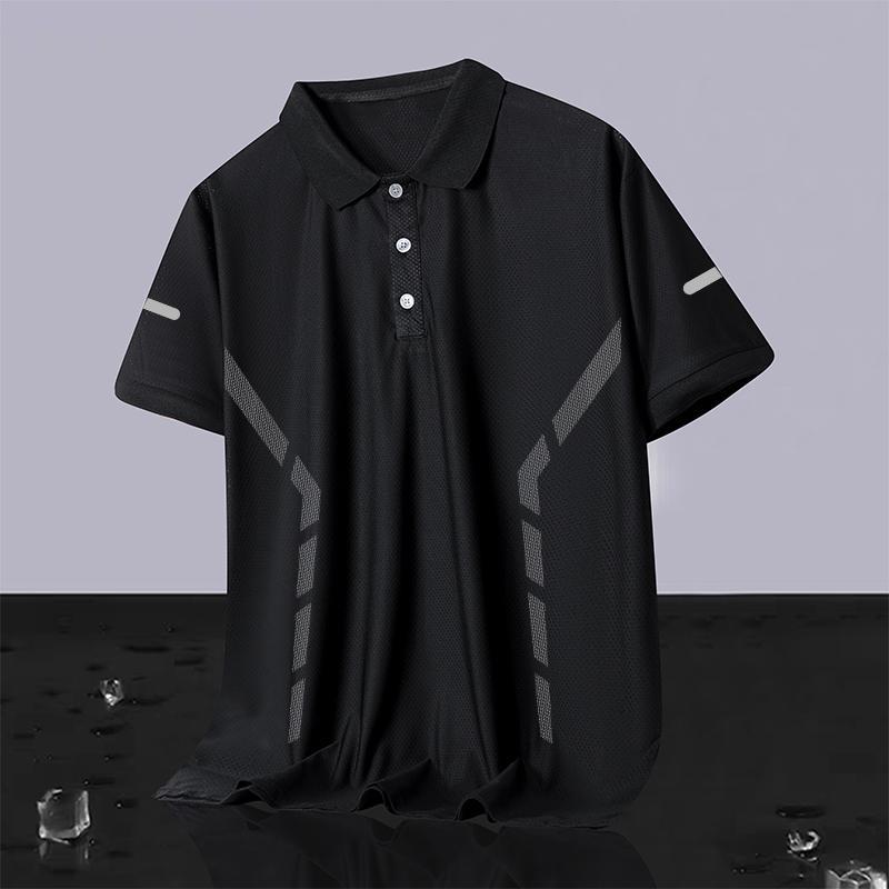 Camiseta sin costuras de seda de hielo POLO de manga corta para hombre, solapa de color sólido, top suelto casual transpirable de verano, tendencia versátil