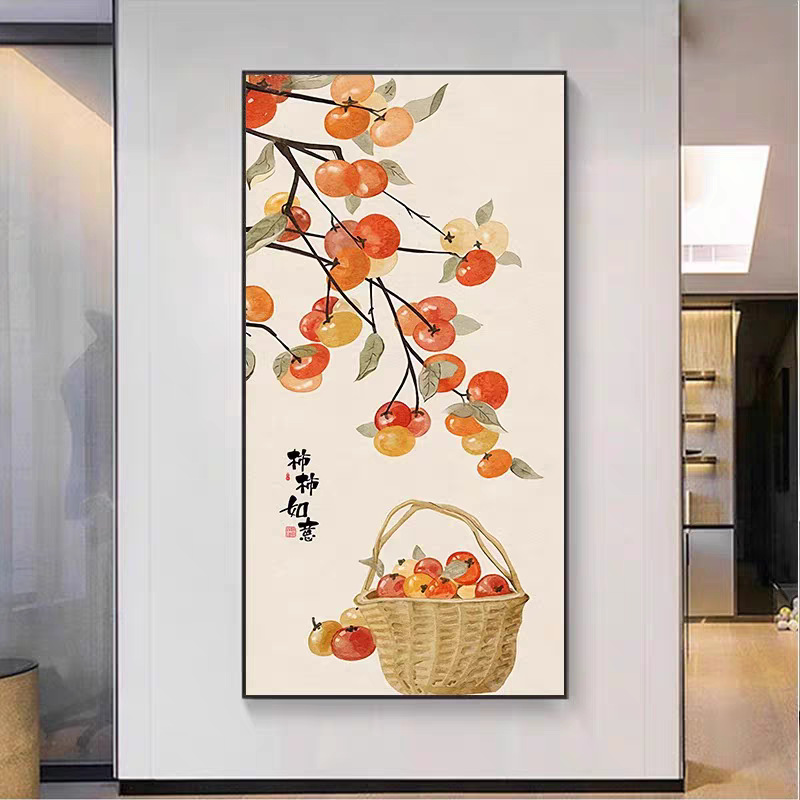 新中式石榴玄関装飾画、廊下掛け絵、玄関壁画、良い意味を持つ九魚図、中国風、国潮風|undefined
