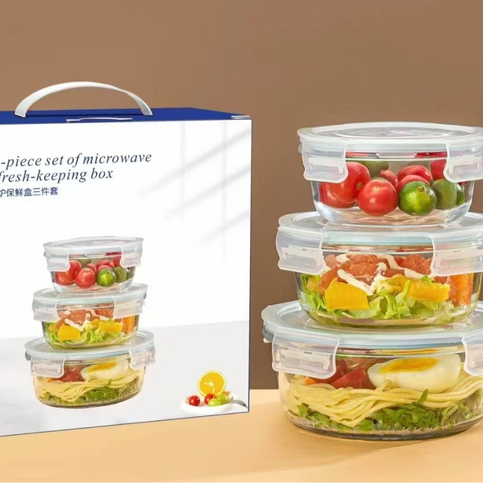 Caja de alto boro, caja de almuerzo de vidrio de grado alimenticio, tazón de preservación simple, microondas, oficina doméstica al por mayor