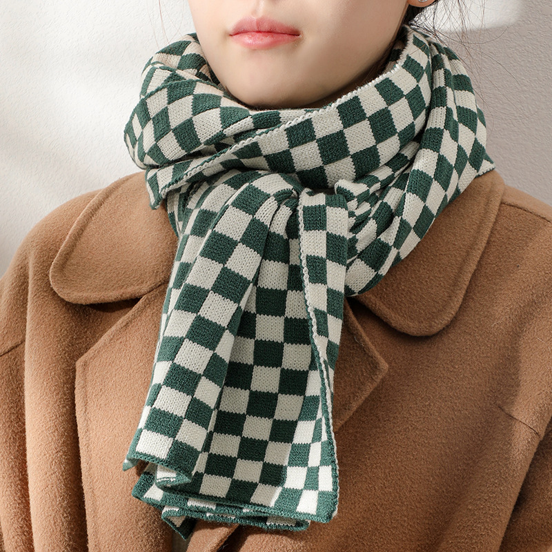 Net Red In Checkerboard Scarf Female Student Couple Winter Black And White Plaid Korean Version All-match Autumn And Winter Warm Scarf Long