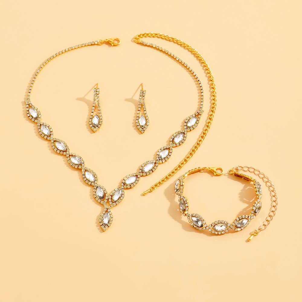 Designer Style Fashion Personality Wave Light Rhinestone Necklace Earrings Bracelet Bridal Se_voghion.com