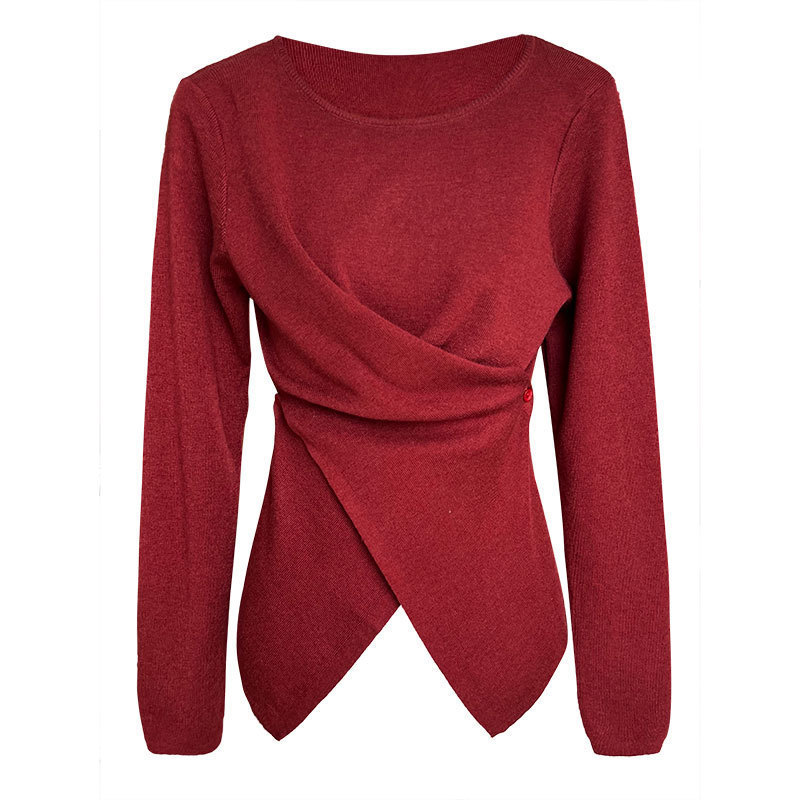 Korean Style Irregular Hem Cross-Waist Top, Autumn 2025 Base Knit Sweater for Women, Sweater Ss581