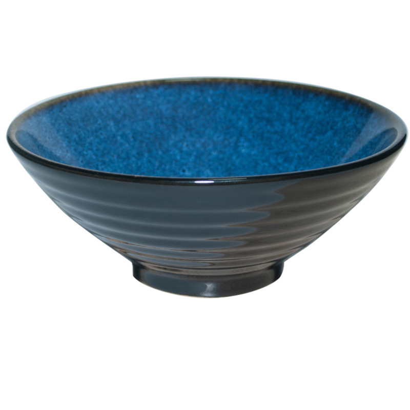Japanese-Style Ceramic Ramen Bowl, Large Soup Bowl for Home Use, Conical Bowl for Commercial Use, Vintage Red Wheat Yellow Kiln-Glazed Noodle Bowl Tableware