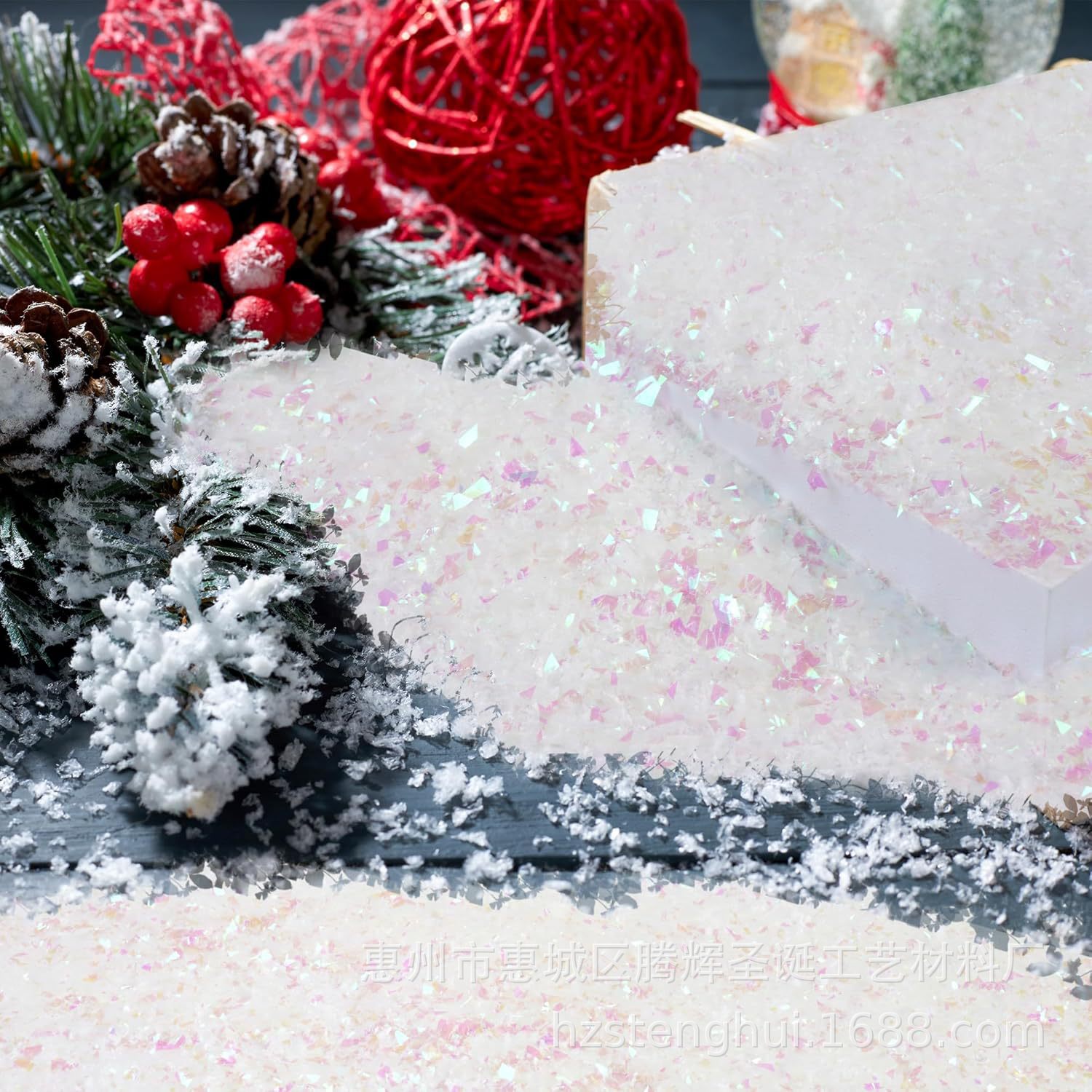 彩色雪飘跨境分装炫彩雪粉橱窗干雪粉圣诞布景人造假雪批