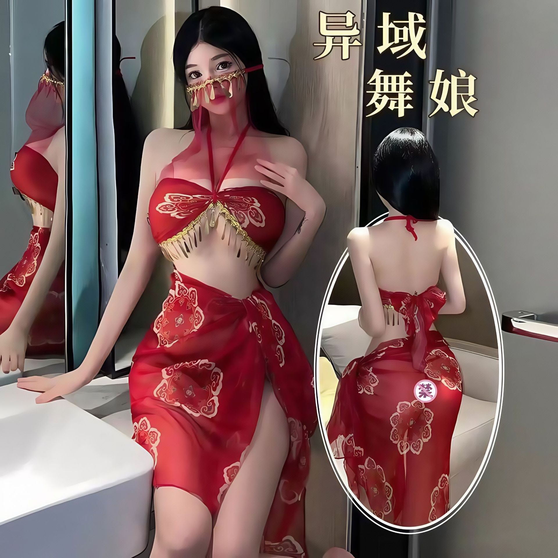 qqny情性感情趣内衣敦煌透明舞娘异域风情汉服烫金抹胸透视