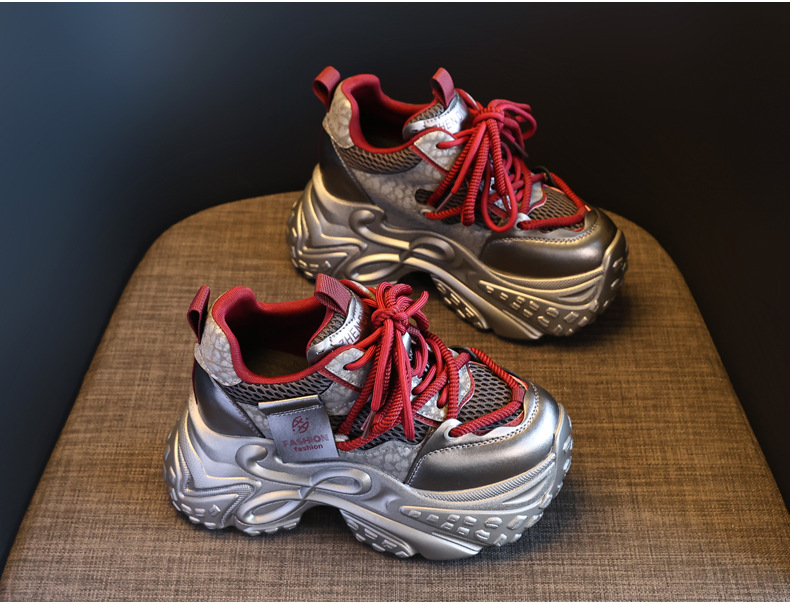 Giày sneaker nữ chunky đế dày tăng chiều cao 11cm phong cách thể thao — Angola Đỏ chi tiết 5