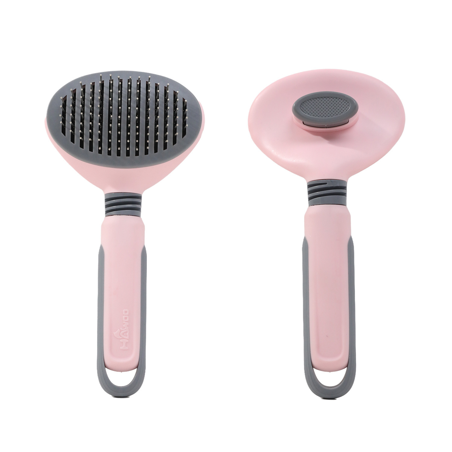 Hawo peine de autolimpieza para mascotas al por mayor peine de masaje universal para gatos y perros redondo mango suave cepillo de aguja de acero autolimpiante peine de depilación