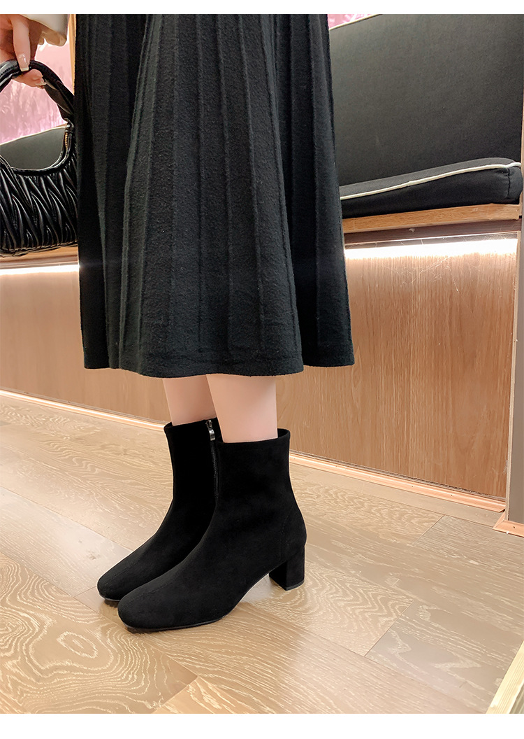 style practical wear~New SW round toe thick high-heeled elastic sock slim boots, women's short boots_voghion.com