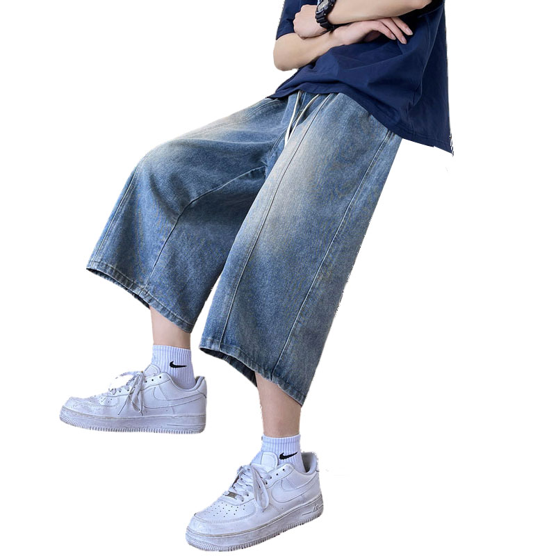 Summer Thin Denim Shorts for Boys 13 Junior High School Students Teenagers 15 Years Old Loose Casual Cropped Pants