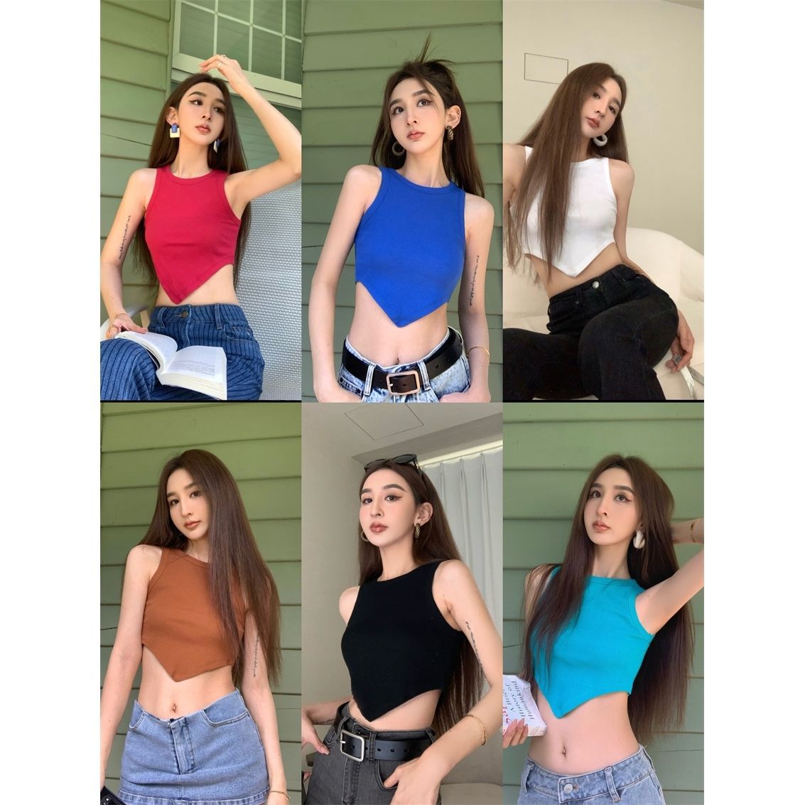 Ladies' Asymmetrical Straps Tank Top, Summer Innerwear, Work-Inspired Short-Sleeve Design, Unique Style, Layering Blouse