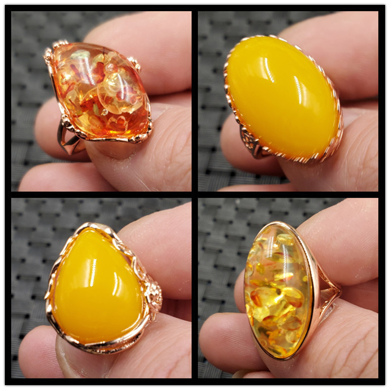 Jewelry ring artificial beeswax amber ring chicken yellow beeswax water drop ring peeper Diamond Living Ring