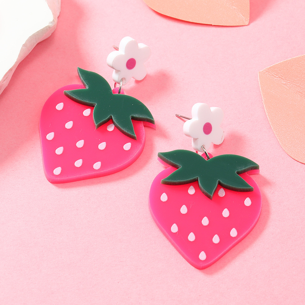 1 Pair Simple Style Flower Strawberry Arylic Drop Earrings display picture 5