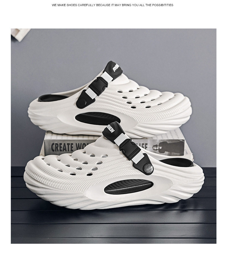 Dép lỗ nam kiểu Crocs mùa hè chống trượt, mũi tròn bảo vệ, đi biển và lái xe — Trắng, màu xanh nhạt, đen chi tiết 13