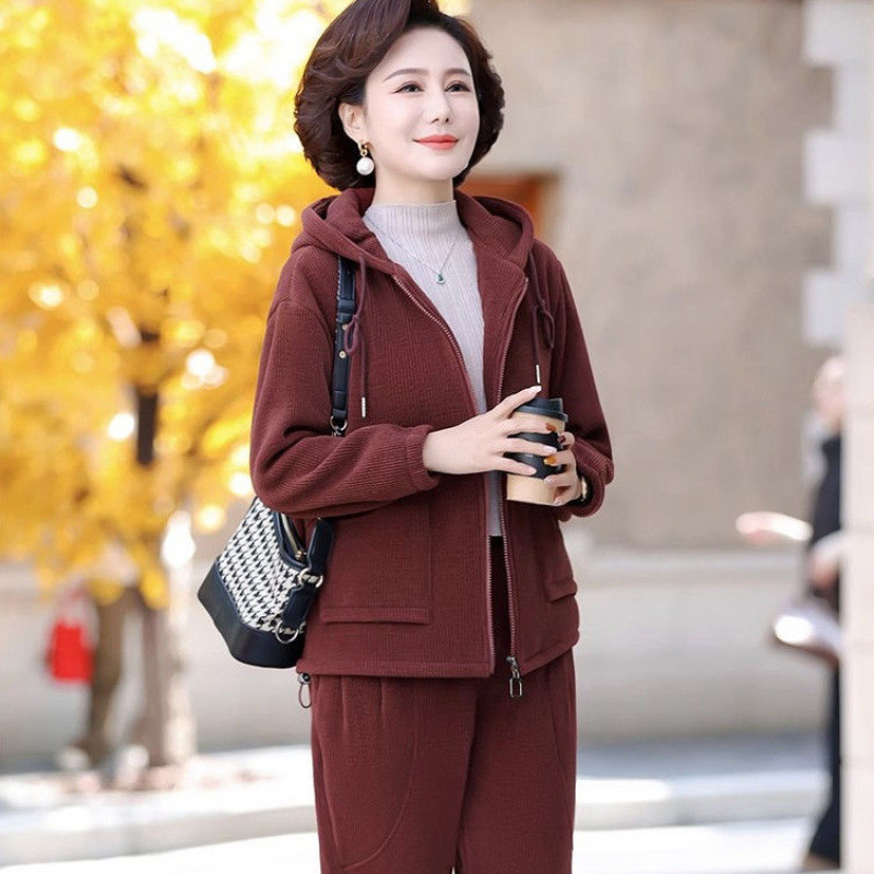 冬季加绒加厚妈妈装套装时尚中老年妈妈秋装秋冬款新款运动两件套|undefined