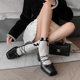 Cute Bow Shallow Mouth Thick Heel Cross Strap Mary Jane Single-layer Shoes 2024 Autumn Cowhide All-match Small Leather Shoes