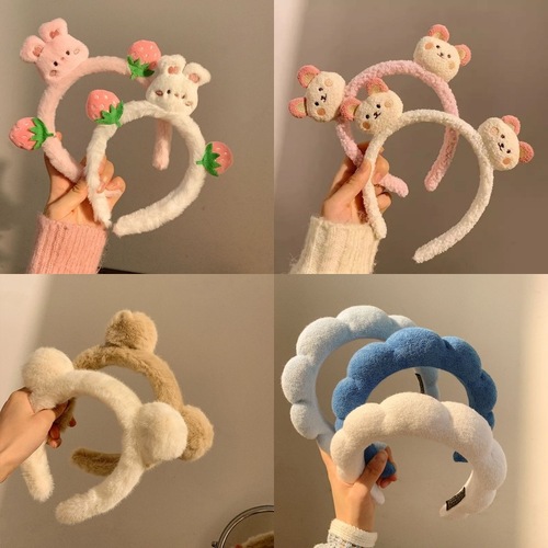 Face Wash Hairband for Girls, Cute New Cartoon Headwear for Washing Face, Applying Face Mask, Hair Tying Band, Non-Slip Plush Headband, Cartoon Hair Accessory