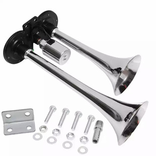 Double Tube Zinc Alloy Chrome-Plated Air Horn Air Horn Air Pump Motor Car Horn Compressor 150Db Truc