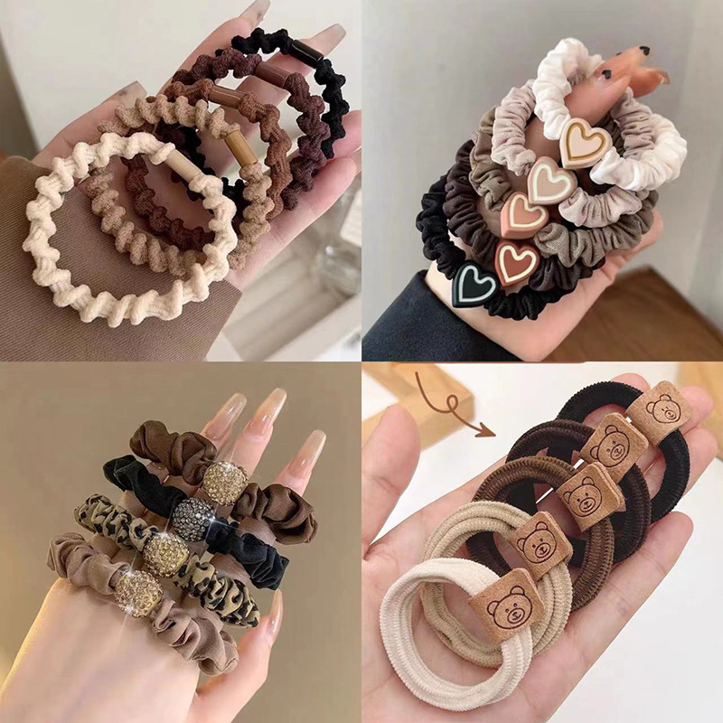 韓國高級感豹紋水鑽大腸圈簡約小熊頭繩皮筋女生高馬尾高彈力發繩