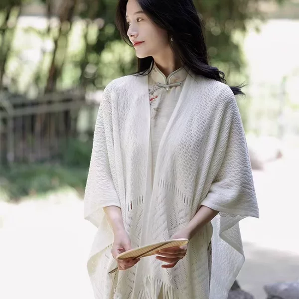 New Cheongsam Shawl Fresh Style Artistic All-match Air-conditioning Shawl Hollow Outside Cheongsam Open New Shirt Tassel