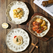 批发日式粗陶盘子釉下彩餐盘家用菜盘高级意面盘商用特色陶瓷餐具