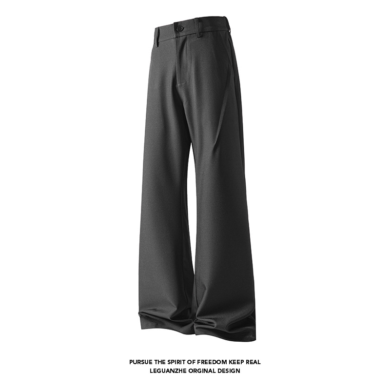 Pleated American-style Micro-flare Suit Pants For Men, 2026 Spring Straight-leg Drapey Long Pants, Loose Casual_voghion.com
