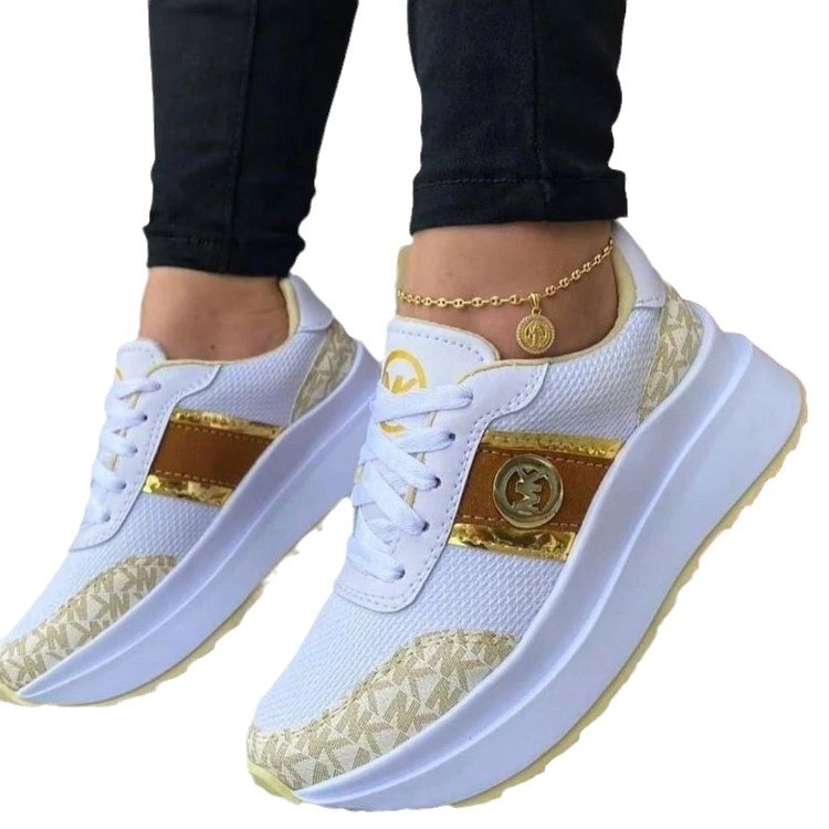 Primavera y otoño comercio exterior nuevo estilo de gran tamaño color a juego cabeza redonda boca baja con cordones zapatos deportivos casuales para mujer suministro de stock transfronterizo