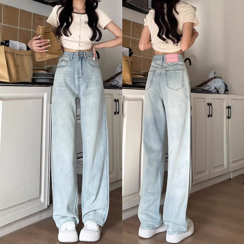 Wide-Leg Jeans for Women Summer Thin 2025 New Ins Small Loose High-Waisted Narrow Straight Pants for Women Wide-Leg Jeans for Women Summer Thin 2025 New Ins Small Loose High-Waisted Narrow Straight Pants for Women