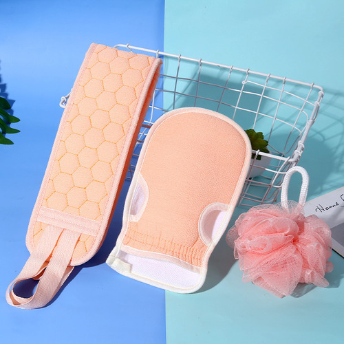 Powerful back rub, mud and dust artifact, bathing, bathing and scrubbing, three-piece set of bath towels, adult mud and scrubbing gloves